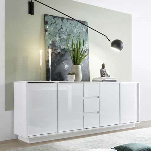 Buffet 4 Portes 3 Tiroirs Blanc Laqué Brillant - Burano