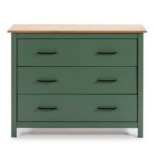 Commode 3 Tiroirs Bois/Vert - Daranmi