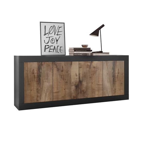 Buffet 4 Portes Noir Mat/Bois Fumé - Matera