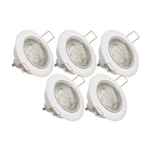 Lot De 5 Spots Encastrés Metal Blanc - Orientable - Ampoule Led Gu10 Incluses - Cons. 4w (Eq. 50w) - 345 Lumens - Blanc Neutre