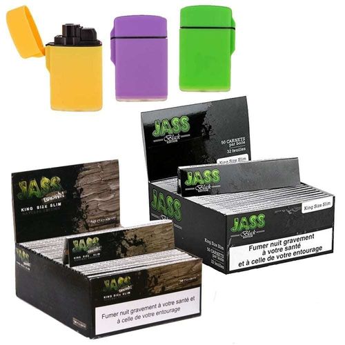DuoPack Box Jass Slim Black + Jass Slim Brown + 3 Briquets Tempête