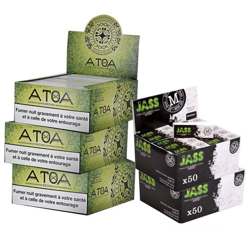Pack Feuilles à rouler Slim Atoa Brown x150 et Tips Jass x100