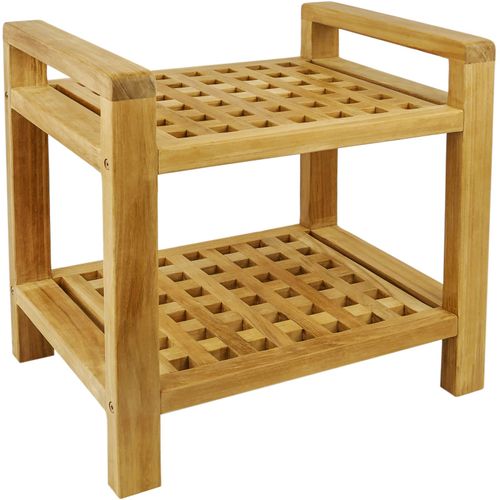 Tabouret De Salle De Bain Avec Accoudoirs Et Étagère 50 X 50 X 33 Cm Bois De Teck Certifié