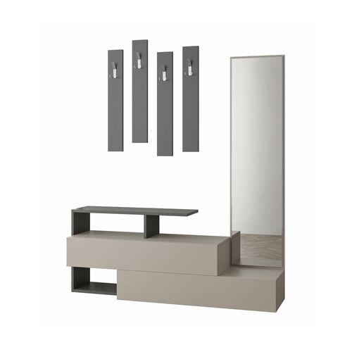 Meuble D'entrée Effet Bois Taupe, Anthracite 137x35 H55 Cm