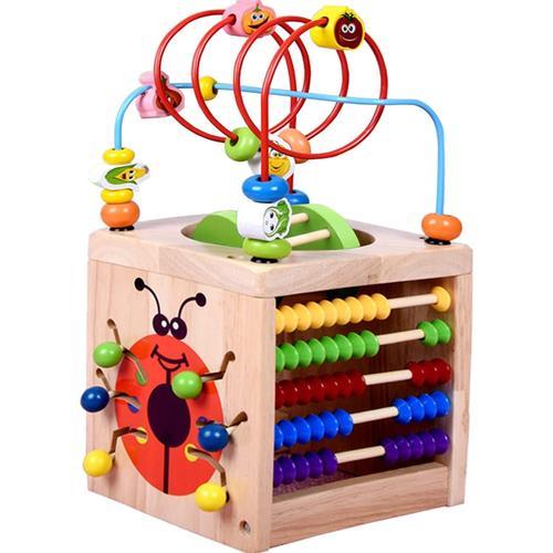 Cubes d'activité 6 en 1 pour bébé, jouets éducatifs en bois pour  tout-petits, jouets d'apprentissage de développement Montessori avec  labyrinthe de perles 12-18 mois garçons filles (emballage multicolore)
