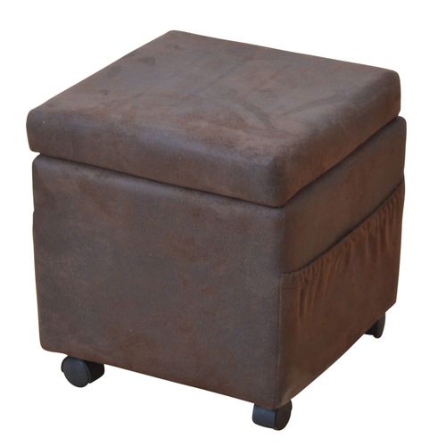 Siège / Tabouret Sur Roulettes Avec Espace De Rangement En Tissu Marron Tabo05002
