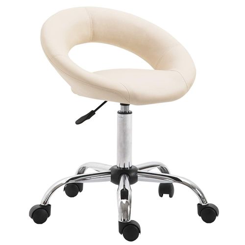 Tabouret Chaise À Roulette Avec Dossier Synthétique Crème Hauteur Réglable Tabo09050