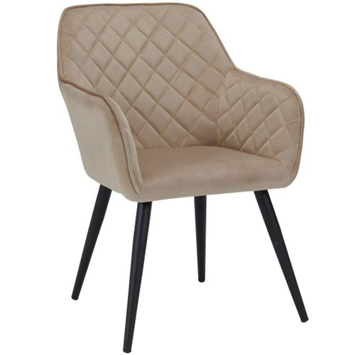 Fauteuil Lounge / Chaise De Salle À Manger En Tissu Velours Beige Pieds Métal Fal09056