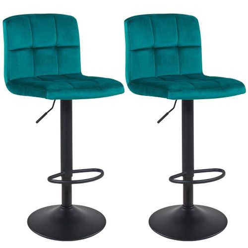 Lot De 2 Tabourets De Bar Avec Dossier Tissu Velours Bleu Pétrole Hauteur Réglable Repose-Pieds Tdb09155