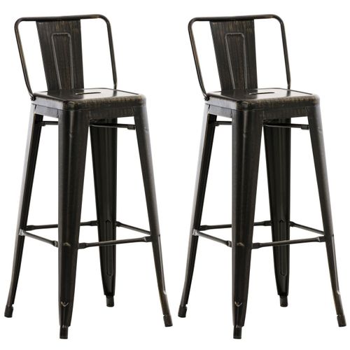 Lot De 2 Tabourets De Bar Industriel En Métal Avec Repose-Pied Couleur Noir Vieilli Tdb10136