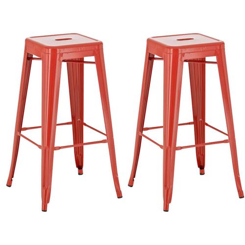 Lot De 2 Tabourets De Bar Style Industriel En Métal Avec Repose-Pieds Rouge Tdb10117