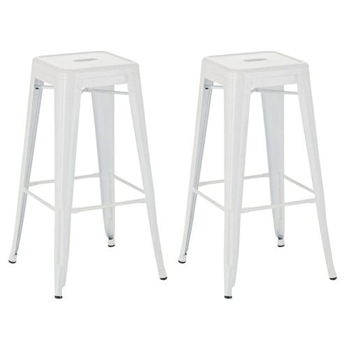Lot De 2 Tabourets De Bar Style Industriel En Métal Avec Repose-Pieds Blanc Tdb10121