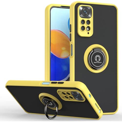 Coque Pour Xiaomi Redmi Note 11 Pro 4g / 5g, Étui En Tpu/Pc Fine Et Housse Souple En Silicone, Avec Support De Anneau Pivotant, Antidérapant Bumper Case Cover. Jaune