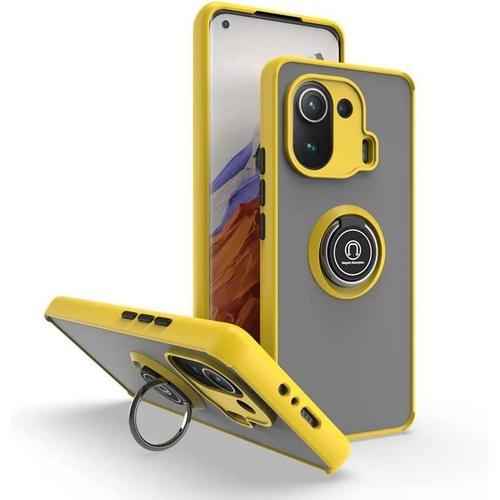 Coque Pour Xiaomi Mi 11 Lite 5g / 4g, Étui En Tpu/Pc Fine Et Housse Souple En Silicone, Avec Support De Anneau Pivotant, Antidérapant Bumper Case Cover. Jaune