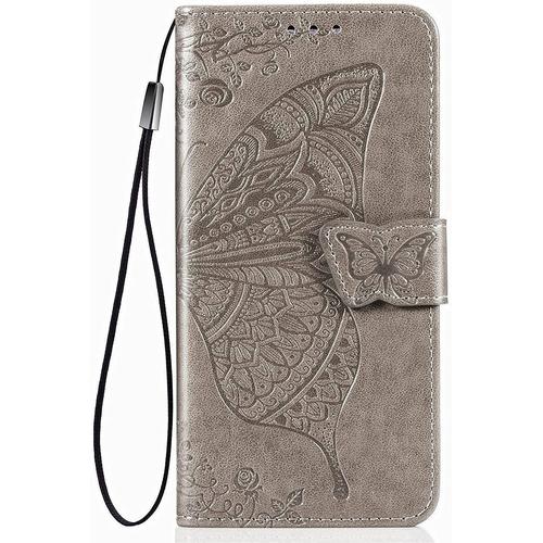 Coque Pour Samsung Galaxy A23 5g?6.6"", Étui Magnétique En Cuir Souple Pu Gaufré Papillon, Housse Avec Support Et Fonction De Fente Pour Carte Case Cover. Gris