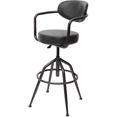 1x Tabouret De Bar Pivotant Style Industriel Réglable En Hauteur Gris Vintage Avec Dossier Tdb04057