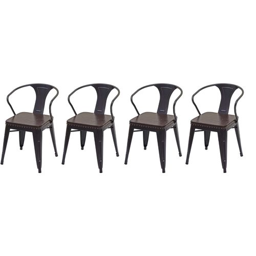 4x Chaises De Salle À Manger Cuisine En Synthétique Et Métal Style Industrielle Marron Noir Cds04551