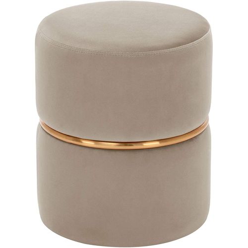 Tabouret Rembourré Rond Pouf Collier Métallique Doré En Tissu Velours Beige Tabo09063