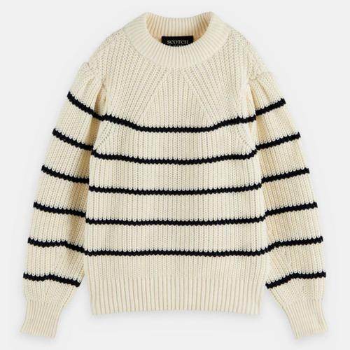 Pull Marinière En Maille De Coton Rayé Écru/Marine