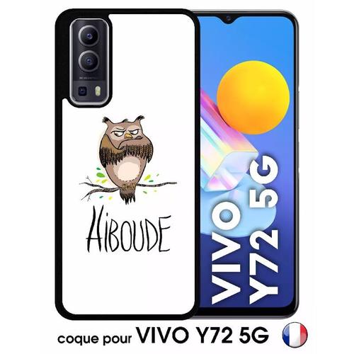 Coque Vivo Y72 5g - Hiboude Fond Blanc - Silicone - Noir