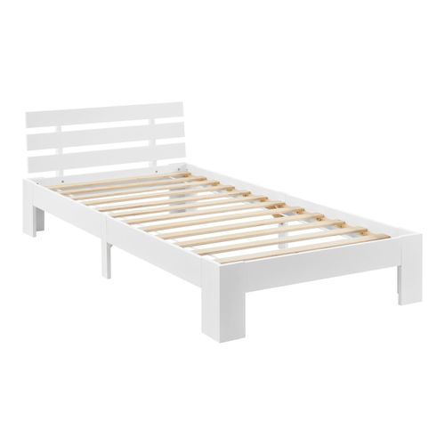 Cadre De Lit Pour Adultes Avec Sommier À Lattes En Bois De Pin Blanc 120 X 200 Cm 03_0004749