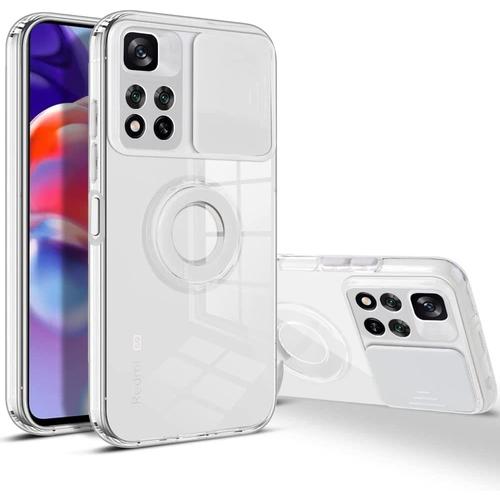 Coque Pour Xiaomi Redmi Note 11 Pro+ (11 Pro Plus), Protection Contre La Glissière De L'appareil Photo, Tpu Cadre Antichoc, Avec Support De Bague. Blanc