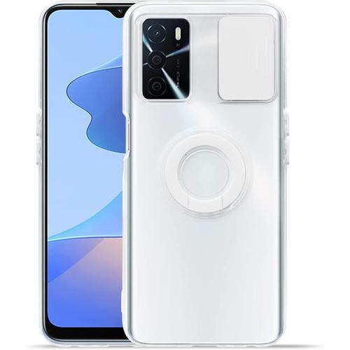 Coque Pour Oppo A16 / A16s / A54s, Protection Contre La Glissière De L'appareil Photo, Tpu Cadre Antichoc, Avec Support De Bague. Blanc