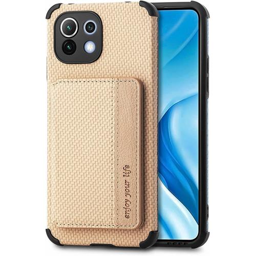 Coque Pour Xiaomi Mi 11 Lite 5g / 4g / 11 Lite 5g Ne, Étui Ultra Mince Tendre Tpu, Housse De Téléphone Antichoc Anti-Dérapant Avec Blocage Rfid Sac De Carte. Jaune