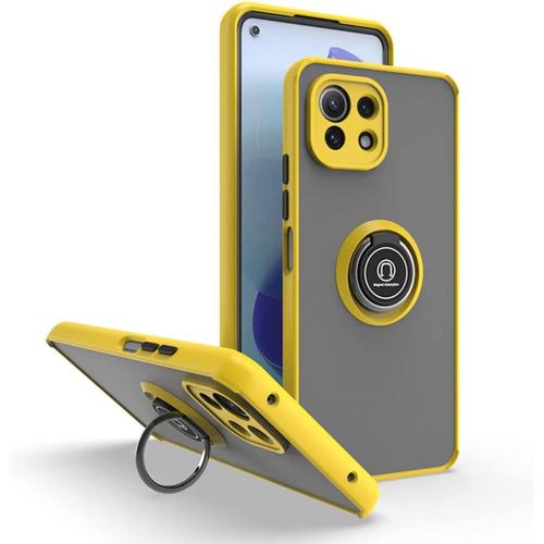 Coque Pour Xiaomi Mi 11 Lite 5g / 4g / 11 Lite 5g Ne, Ultra Mince Hard Pc Phone Etui, Tpu Bordure En Antidérapant Anti-Empreintes Digitales Avec Support De Bague. Jaune