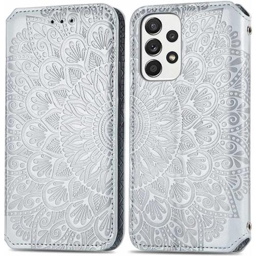 Coque Pour Samsung Galaxy A53 5g, Très Mince Pu Housse Pochette Antichoc Et Anti-Rayures Fonction Stand Rabat De Portefeuille Étui. Gris