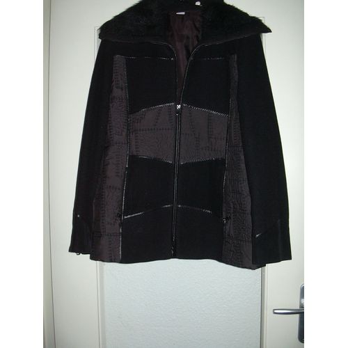 Blouson Matelassé Gaufré Et Tissu Noir "T-40" Femme