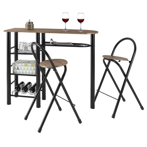 Ensemble Style Avec Table Haute De Bar Mange-Debout Comptoir Et 2 Chaises/Tabourets, En Mdf Chêne Sauvage Et Structure En Métal Noir