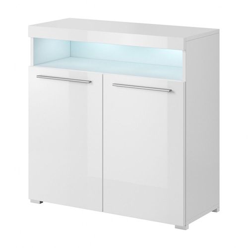Buffet 90cm Pour Salon Couleur Blanc Brillant Avec Éclairage Led Multicolore Intégré Collection Bombay.