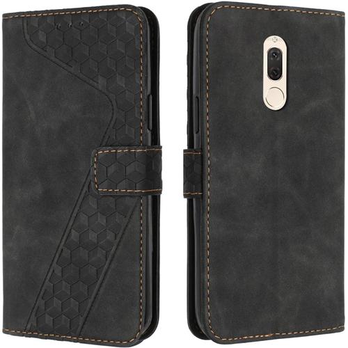 Coque Pour Huawei Mate 10 Lite/Nova 2i, Etui Protection Housse Premium En Cuir Pu Portefeuille Étui Téléphone [Fermoir Magnétique] Flip Case Pour Huawei Mate 10 Lite/Nova 2i (Noir)