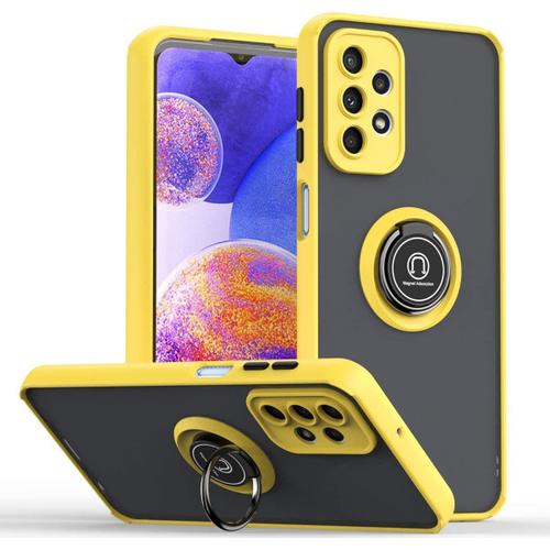 Coque Pour Samsung Galaxy A54 5g, Ultra Mince Hard Pc Phone Etui, Tpu Bordure En Antidérapant Anti-Empreintes Digitales Avec Support De Bague. Jaune