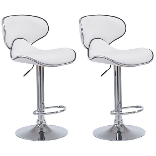 Tabouret De Bar Chaise De Bar X2 Hauteur Réglable Avec Repose Pieds En Synthétique Blanc Et Métal Tdb10123