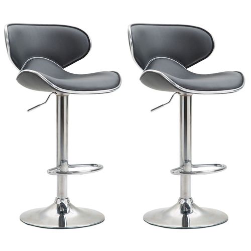 Tabouret De Bar Chaise De Bar X2 Hauteur Réglable Avec Repose Pieds En Synthétique Gris Et Métal Tdb10131