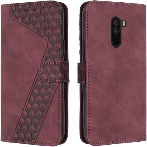 Coque Pour Xiaomi Pocophone F1, Etui Protection Housse Premium En Cuir Pu Portefeuille Étui Téléphone [Fermoir Magnétique] [Fentes Pour Cartes] Flip Case Pour Xiaomi Pocophone F1 (Rouge)