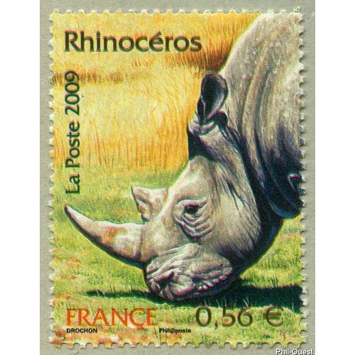 France 2009, Très Beau Timbre Neuf** Luxe Yvert 4373, Animaux Disparus Ou Menacés, Le Rhinocéros.