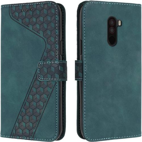 Coque Pour Xiaomi Pocophone F1, Etui Protection Housse Premium En Cuir Pu Portefeuille Étui Téléphone [Fermoir Magnétique] [Fentes Pour Cartes] Flip Case Pour Xiaomi Pocophone F1 (Vert)