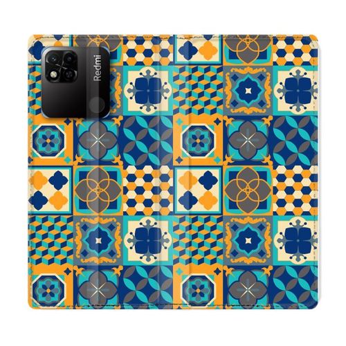 Housse Cuir Portefeuille Pour Xiaomi Redmi 10a Texture Carreau Ciment Orange