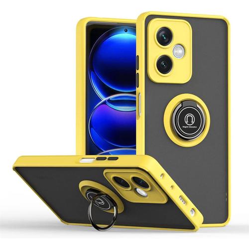 Coque Pour Xiaomi Redmi Note 12 5g, Ultra Mince Hard Pc Phone Etui, Tpu Bordure En Antidérapant Anti-Empreintes Digitales Avec Support De Bague. Jaune