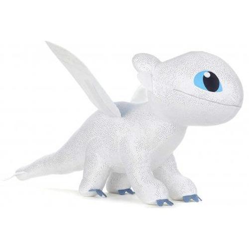 Peluche Dragons : Dragon Blanc Furie Eclair 40 Cm - Set Peluche Licence Dragons Et 1 Carte Offerte - Doudou Enfant