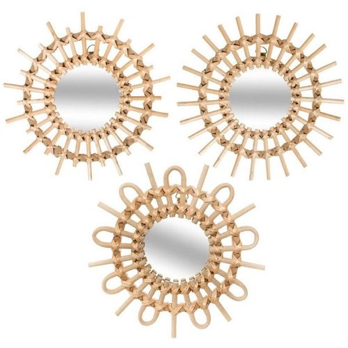 Miroirs Ronds Soleil en Rotin Naturel 27 cm (Lot de 3)
