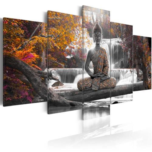 Tableau sur toile en 5 panneaux décoration murale image imprimée cadre en  bois à suspendre Bouddha