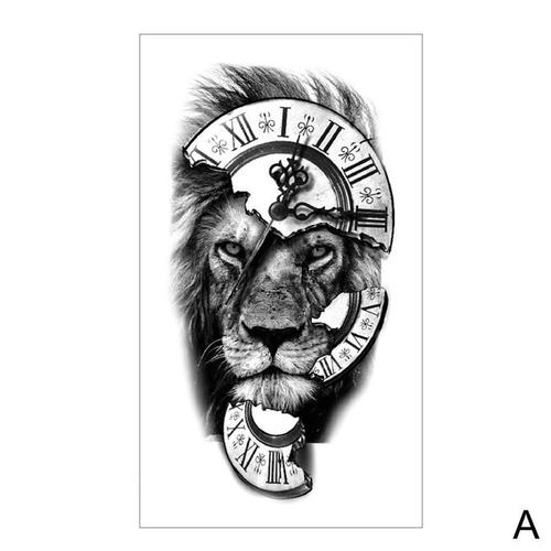 Autocollant De Tatouage Temporaire Étanche, Faux Tatouage, Motif De Tigre, Couronne De Roi Lion, Croix Flash, Art Corporel Noir Pour Enfants Femmes 