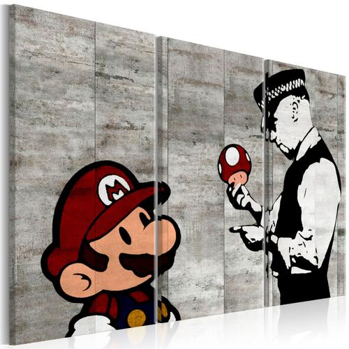 Tableau sur toile en 3 panneaux décoration murale image imprimée cadre en  bois à suspendre Banksy: Mario Bros 120x80 cm 11_0003529