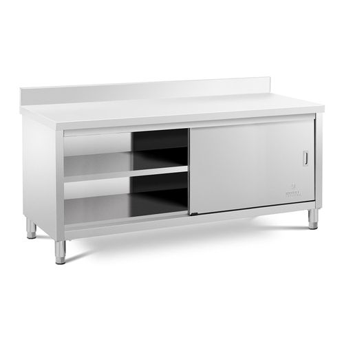 Meuble Bas Plan De Travail Cuisine Armoire Avec Portes Coulissantes Adossé Avec Dosseret (Capacité De 600 Kg, Acier Inoxydable, 1 Tablette) Helloshop26 14_0005088