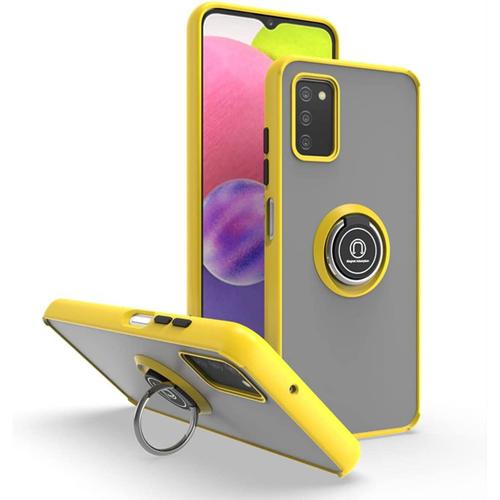 Coque Pour Samsung Galaxy A03s, Ultra Mince Hard Pc Phone Etui, Tpu Bordure En Antidérapant Anti-Empreintes Digitales Avec Support De Bague. Jaune