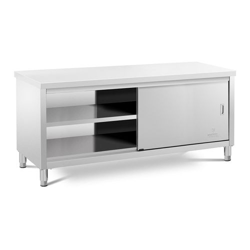 Meuble Bas En Acier Inoxydable Plan De Travail Cuisine Armoire Avec Portes Coulissantes (Capacité De 600 Kg, Acier Inoxydable, 1 Tablette) Helloshop26 14_0005089